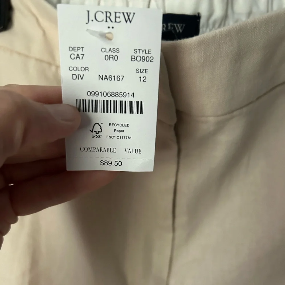 J. Crew NWT Wide Leg Beige Khaki Linen High Rise Pant Size 12